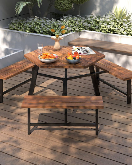Giantex Picnic Table Bench Set for 6 for Front Porch Patio Lawn Garden