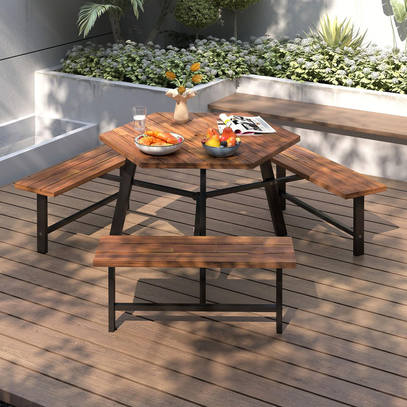Giantex Picnic Table Bench Set for 6 for Front Porch Patio Lawn Garden