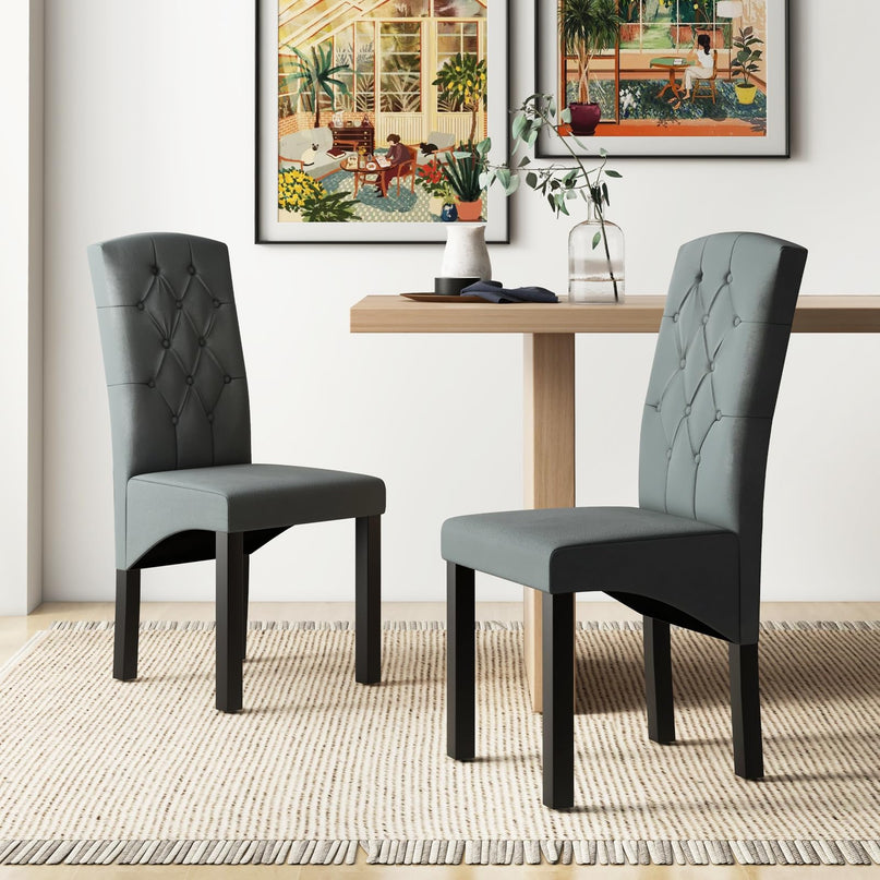 Giantex Modern Dining Chairs, Tufted Fabric Dining Room Chairs w/High Backrest, High-density Sponge Cushion