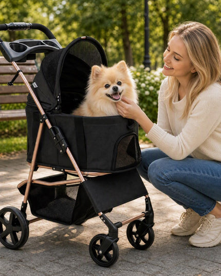 GIANTEX 3-in-1 Pet Stroller for Small Dogs & Cats with Detachable Carrier