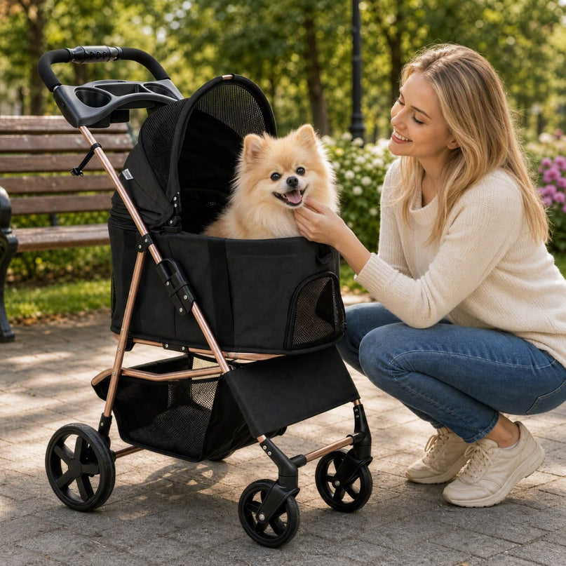 GIANTEX 3-in-1 Pet Stroller for Small Dogs & Cats with Detachable Carrier