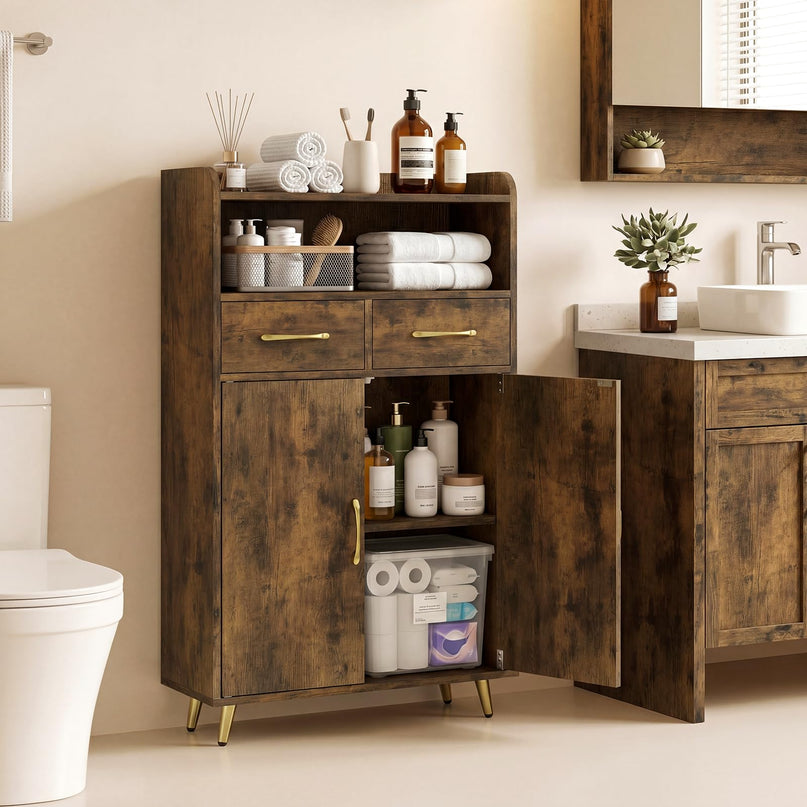 Giantex Bathroom Storage Cabinet | Freestanding Floor Cabinet with 2 Drawers and 2 Doors