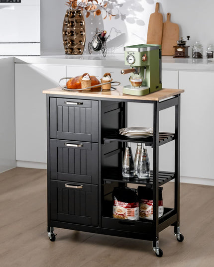 Giantex Kitchen Island Cart with Storage, Bar Serving Cart on Wheels with 3 Deep Drawers