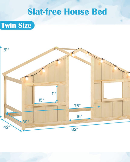 Giantex Twin Kids House Bed with Light Bulbs