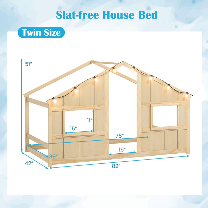 Giantex Twin Kids House Bed with Light Bulbs
