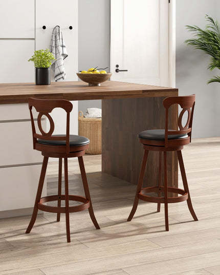 Giantex Swivel Bar Stools Set of 2, 24" Counter Height Barstools with Back, Solid Rubber Wood Frame