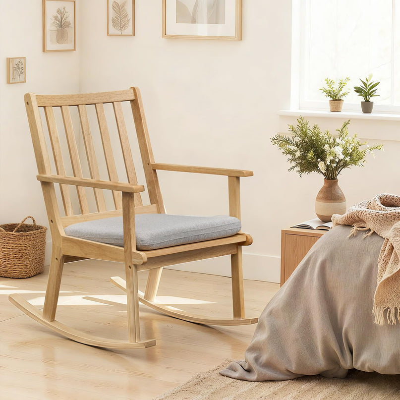 Giantex Rocking Chair with Cushion & Slatted High Back