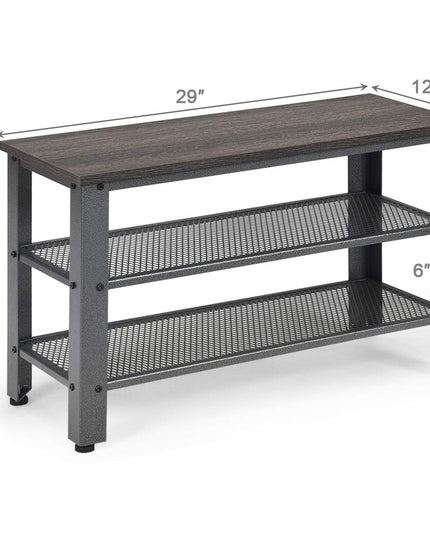 Giantex 3-Tier Shoe Bench, Industrial Shoe Rack with 2 Mesh Storage Shelves