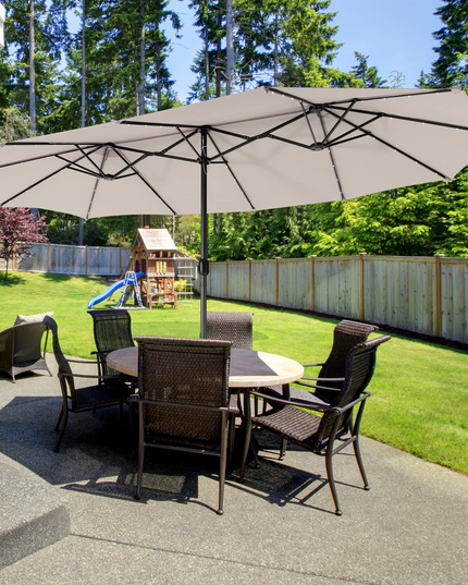 15ft Large Outdoor Umbrella Double-Sided, 48 Solar Lights, Auto-Charging Solar Panel