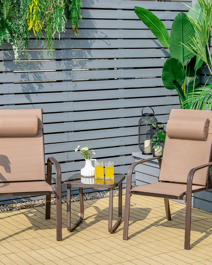 Giantex Stackable Patio Chairs with Adjustable Backrest Headrest, 3 Pieces
