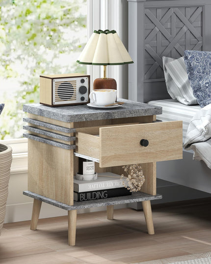 Giantex 3-Tier Modern Nightstand with Faux Marble Surface & Color Blocking Pattern