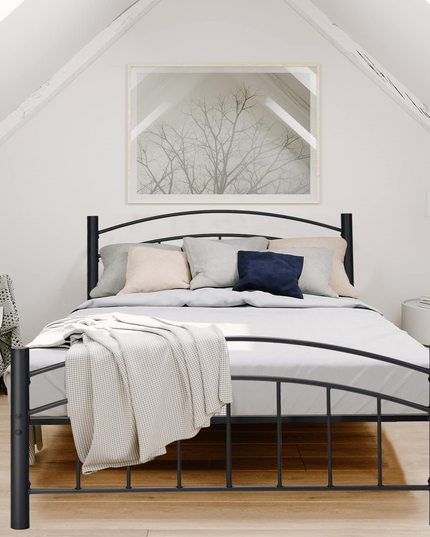Black Modern Platform Bed with Headboard and Footboard | Metal Bed Frame