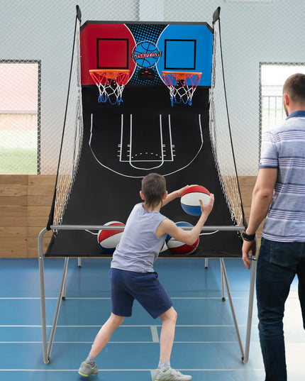 Giantex Folding Basketball Arcade Game, Dual Shot Electronic Basketball Hoop Arcade Game with 8 Game Modes