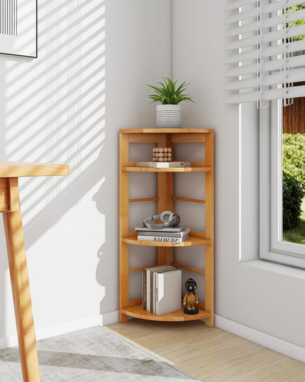 Giantex 4-Tier Corner Shelf, 34" Bookshelf with Rubber Wood Frame, Anti-Toppling Kit