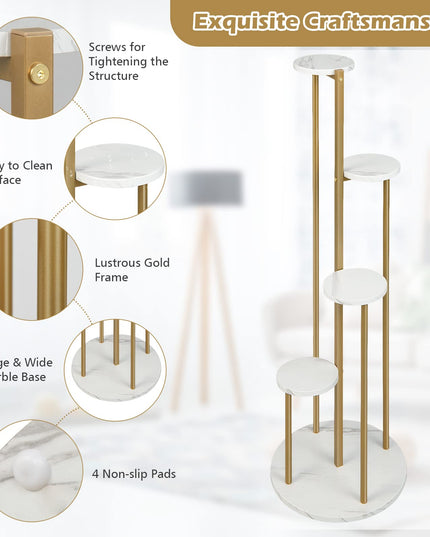 Giantex 4 Tier Plant Stand Indoor, Tall Plant Shelf with Marble Texture for Multiple Potted Plants, Tiered Metal Plant Holder Flower Display Rack for Living Room Balcony Porch