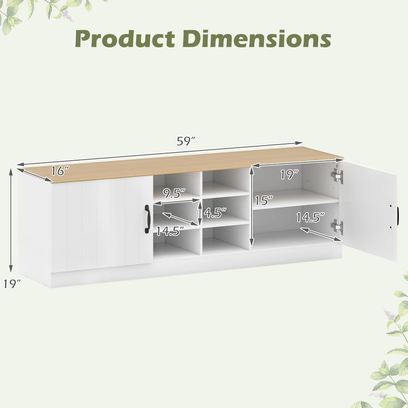 Banc de rangement pour chaussures à 2 portes Giantex, banc d'entrée en bois