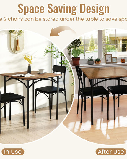 Giantex Square Kitchen Table with 2 Upholstered Armless Chairs | Space-Saving Dinette Set for Small Spaces