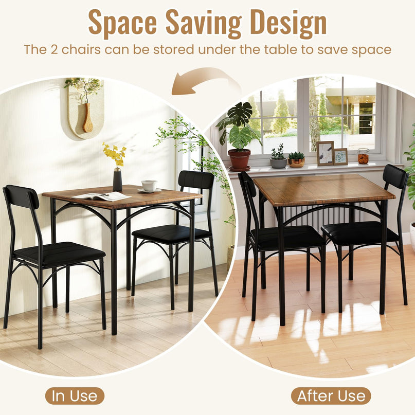 Giantex Square Kitchen Table with 2 Upholstered Armless Chairs | Space-Saving Dinette Set for Small Spaces