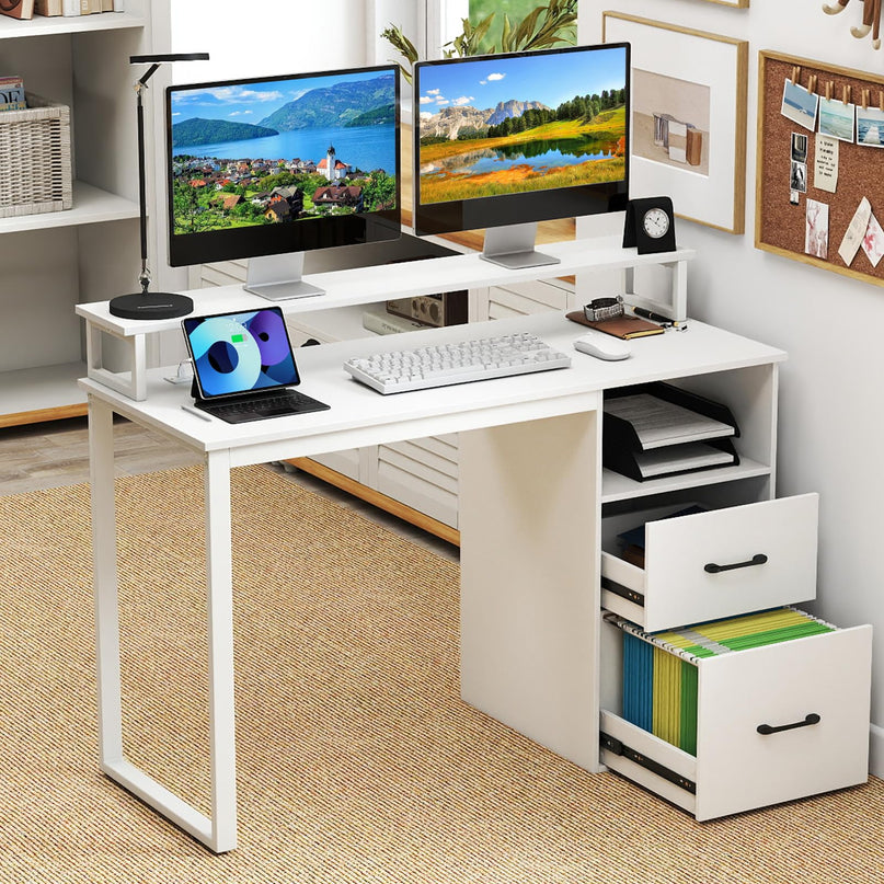 Giantex 48 Inch Computer Desk with Power Outlets & File Drawer