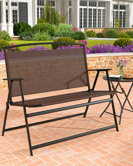 Giantex Outdoor Bench, Folding Garden Bench for 2 Persons, Patio Loveseat with Metal Armrests