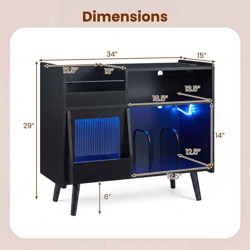 Giantex Large Record Player Stand with LED Light(34" x 14.5" x 29")