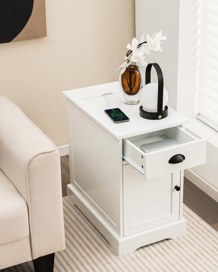 Table d'appoint Giantex avec station de recharge (lot de 2), table d'appoint à plateau relevable avec ports USB et prises électriques, blanc