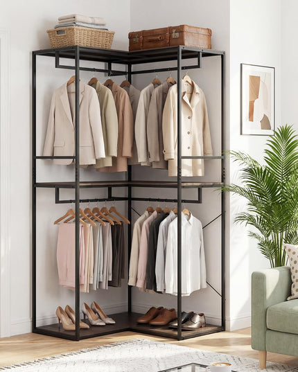Giantex 3-Tier L-Shaped Garment Rack w/3 Open Shelves & 2 Hanging Racks