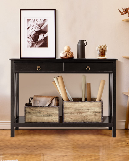 Console Table Entryway Sofa Side Table with 2 Drawers & Open Shelf