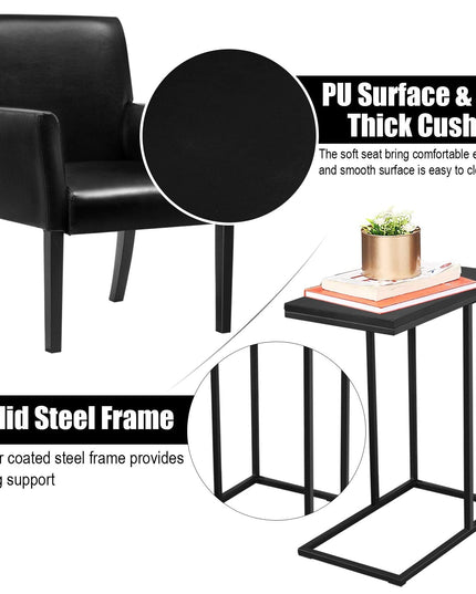 Giantex Reception Guest Chairs and C-Shaped End Table 3Pcs Set