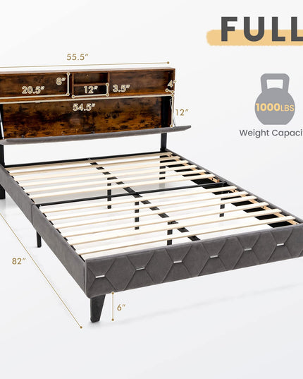 Giantex Full Size Bed Frame with Storage Headboard
