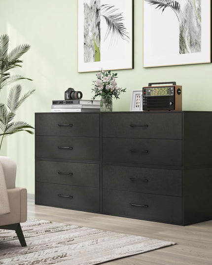 Giantex Stackable Drawers for Closet, 2-Drawer Short Dresser, Multi-Purpose Storage Cube with Anti-Scratch Pads(1/2, Black)