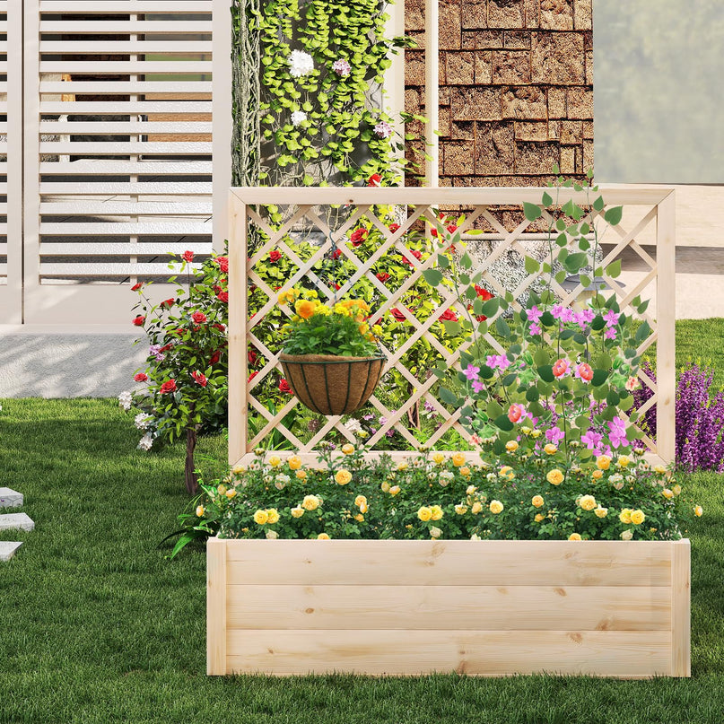 Giantex Wood Elevated Planter Box with Trellis and Drainage Hole (39”x14”x40”)