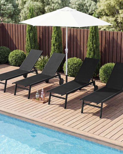 Giantex Patio Lounge Chair with Wheels | Sun Tanning Chair with Adjustable 6-Position Backrest