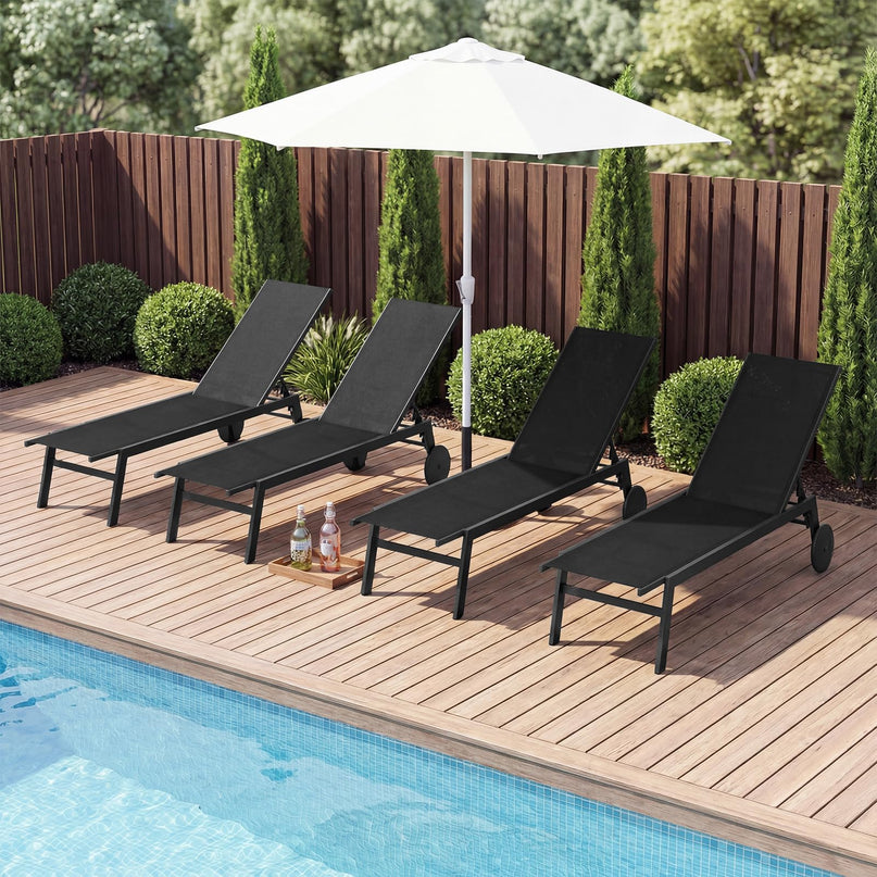 Chaise longue de patio Giantex à roulettes | Chaise longue de bronzage avec dossier réglable à 6 positions