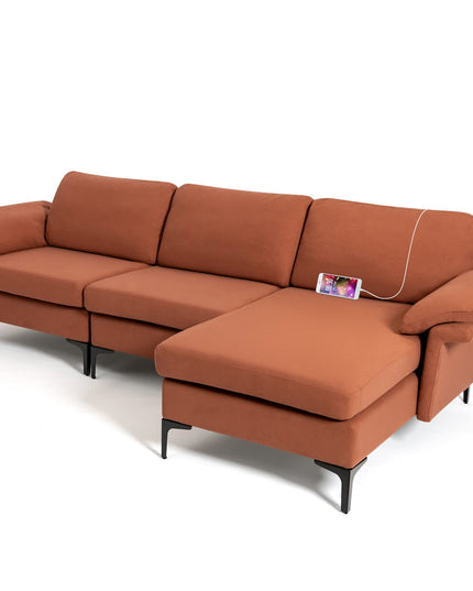Giantex 100.5" L Convertible Sofa Couch, 3-Seat Sectional Sleeper with USB Ports & Socket