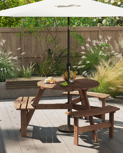 Giantex 6-Person Round Picnic Table Set with 3 Benches 550 LBS Bench Capacity