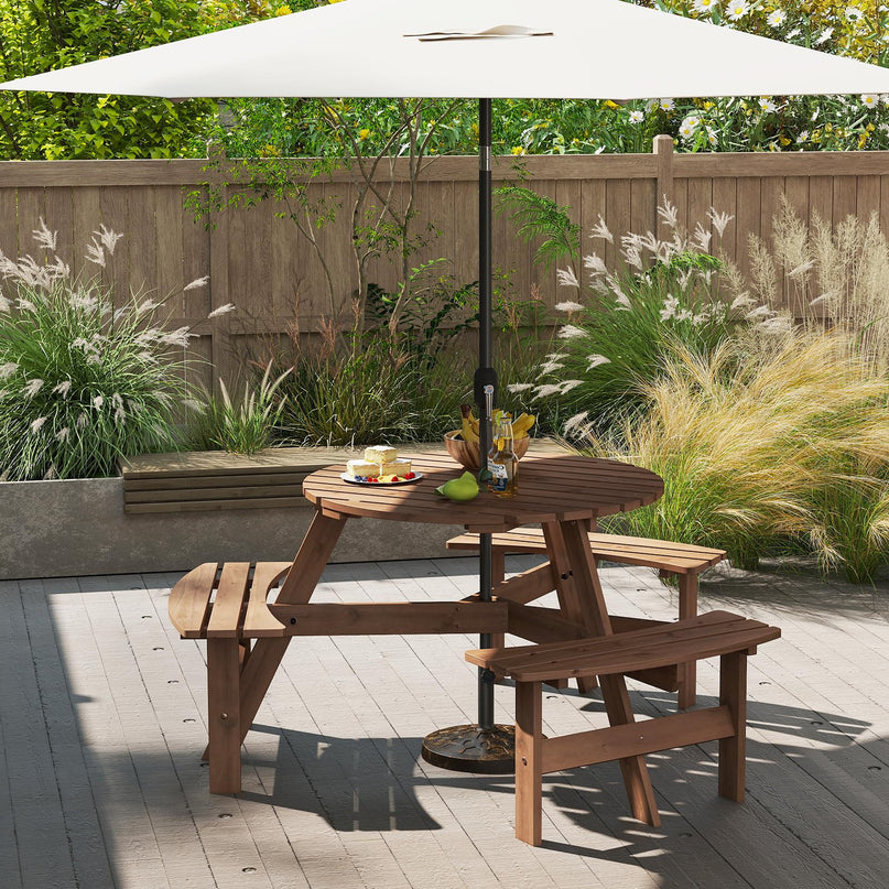 Giantex 6-Person Round Picnic Table Set with 3 Benches 550 LBS Bench Capacity