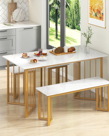 Giantex 4-Piece Dining Table Set for 4, Kitchen Table Chairs Set with Bench & 2 Stools