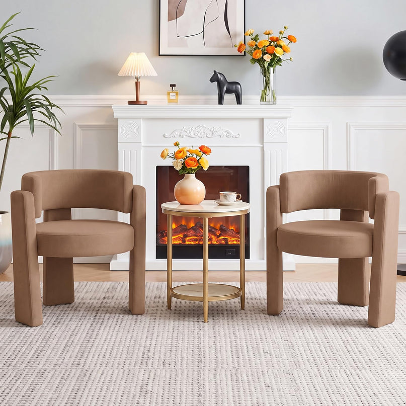 GIANTEX Modern Velvet Barrel Accent Chair with Thick Seat (1/2)