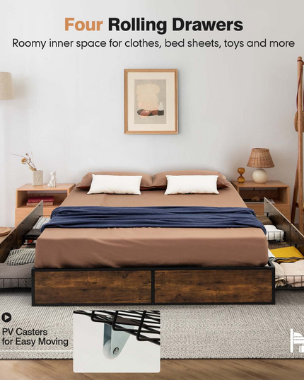 Giantex Metal Bed Frame with 4 Drawers