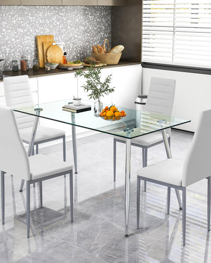 Giantex Dining Table Set for 4, Kitchen Table Chairs Set with 51” Rectangle Glass Dining Table