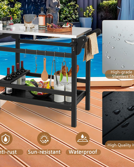 Giantex Grill Cart Pizza Oven Stand, HDPE Outdoor Prep Table, Stainless Steel Top, Storage Shelf