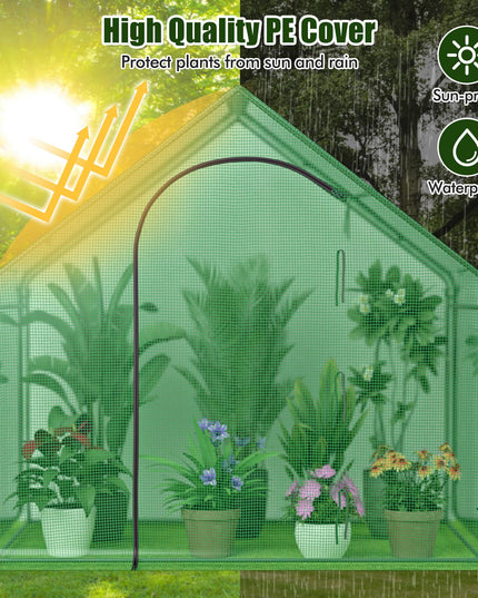 Giantex 6x3x5.5 FT Mini Walk-in Greenhouse, with Roll-up Zippered Door & Window, Overlong PE Cover