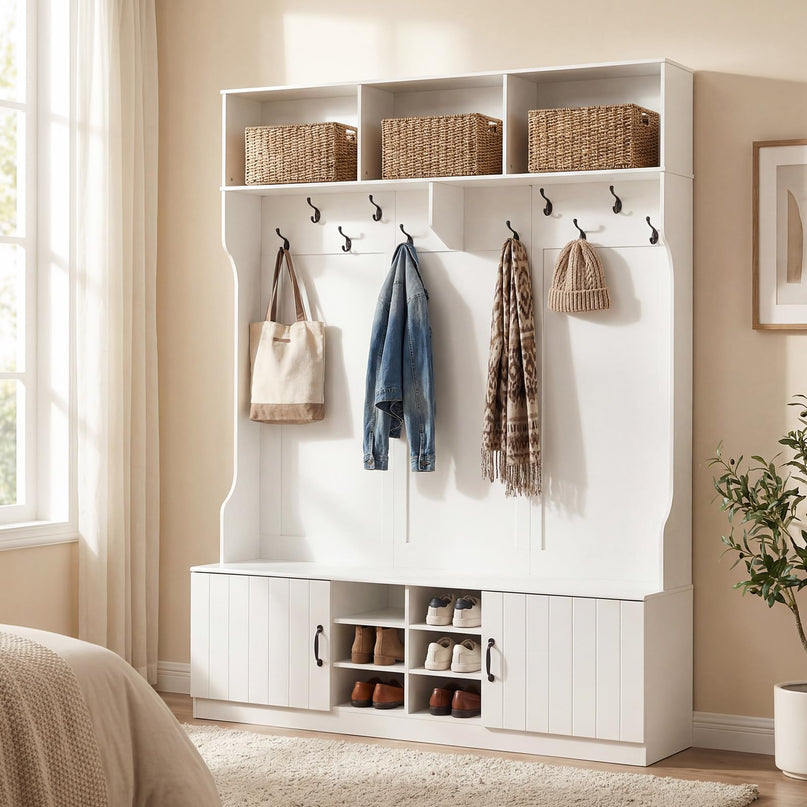 Giantex 6-in-1 Hall Tree with Bench and Storage(59" Wide）