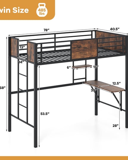 Giantex Twin Loft Bed with Desk - Heavy-Duty Metal Bed Frame