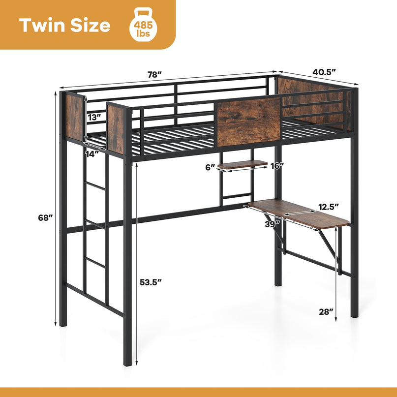 Giantex Twin Loft Bed with Desk - Heavy-Duty Metal Bed Frame