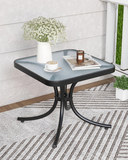 Giantex Small Outdoor Side Table with Tempered Glass Top Set of 2