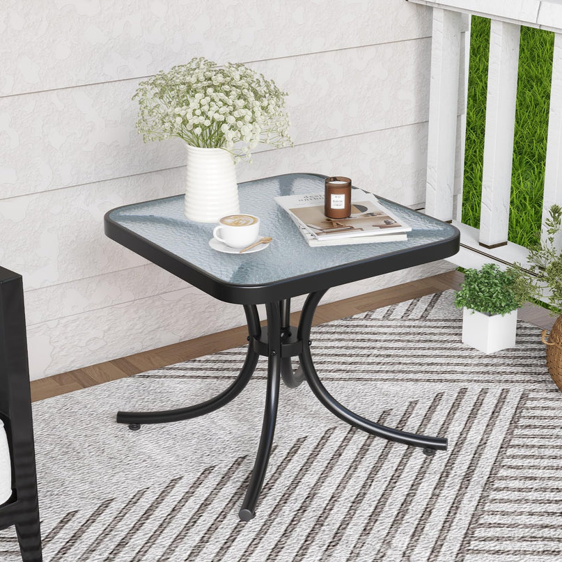 Giantex Small Outdoor Side Table with Tempered Glass Top Set of 2
