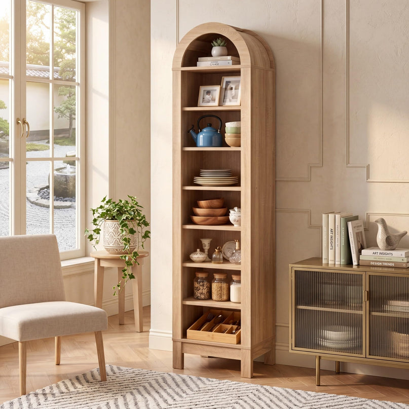 Giantex 71" Tall Arched Bookcase for Living Room