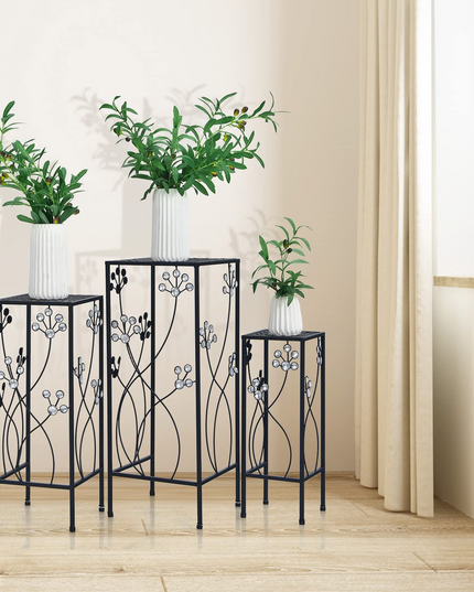 3 Pieces Flower Pots Display Rack with Vines and Crystal Floral Design
